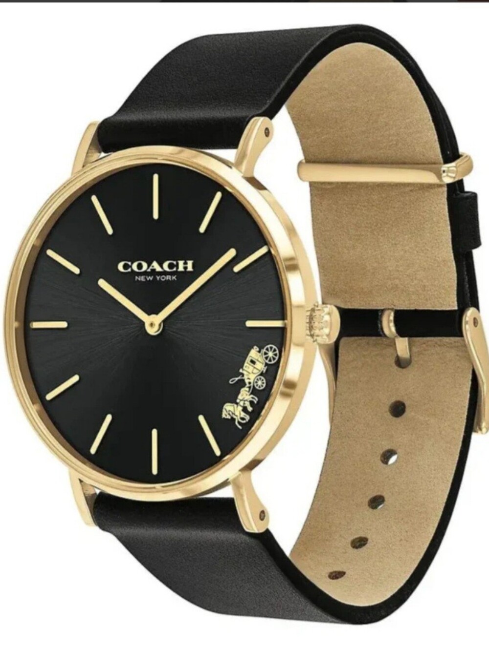 Coach Perry Black Dial Gold-Tone Black Dial Accent Leather Watch. Coach   Black